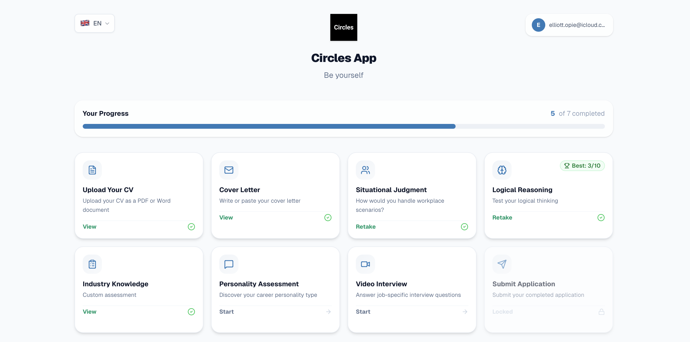 The Candid8 dashboard